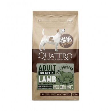 Quattro Small Breed Adult Lamb sausas begrūdis maistas su ėriena, 7 kg.