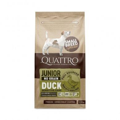 QUATTRO Small Breed Junior sausas begrūdis maistas su antiena, 7 kg